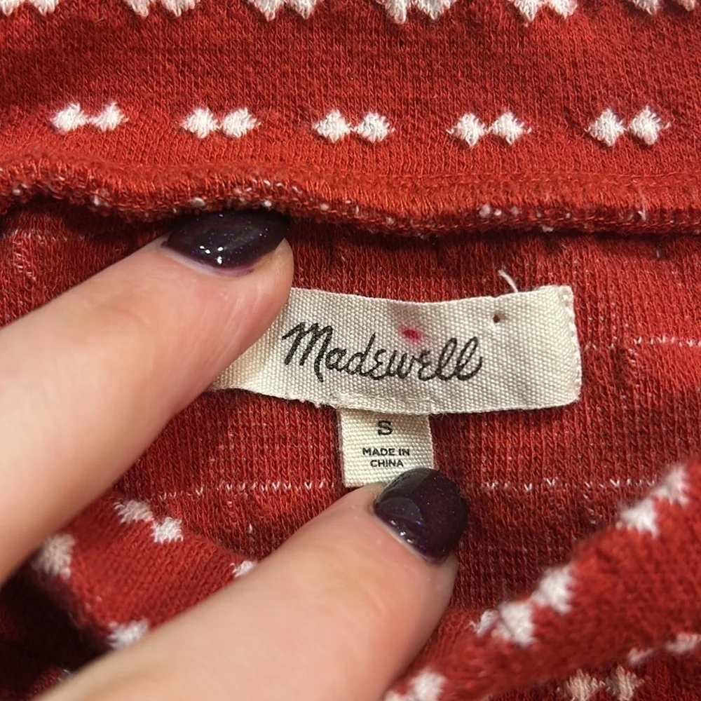 Madewell Puff-Sleeve Mockneck Top in Bow-Tie Jacquard Color Etruscan Clay Size S - Picture 8 of 9